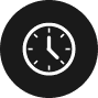 Black circular clock icon with a white face, displaying 10:10. Its clean and simple design captures time's precision, much like the expertise of Land Surveyors in Indian River County, against a dark backdrop.