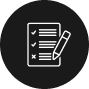 An icon of a checklist features three items: two ticked and one crossed, mirroring the precision of land surveyors in Okeechobee County. A pencil rests on the right side against a black circular background, symbolizing accuracy and diligence.